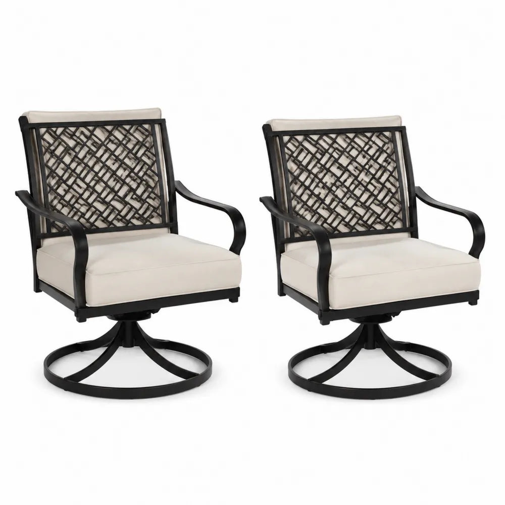 Set di 2 sedie girevoli in metallo nero con cuscini crema