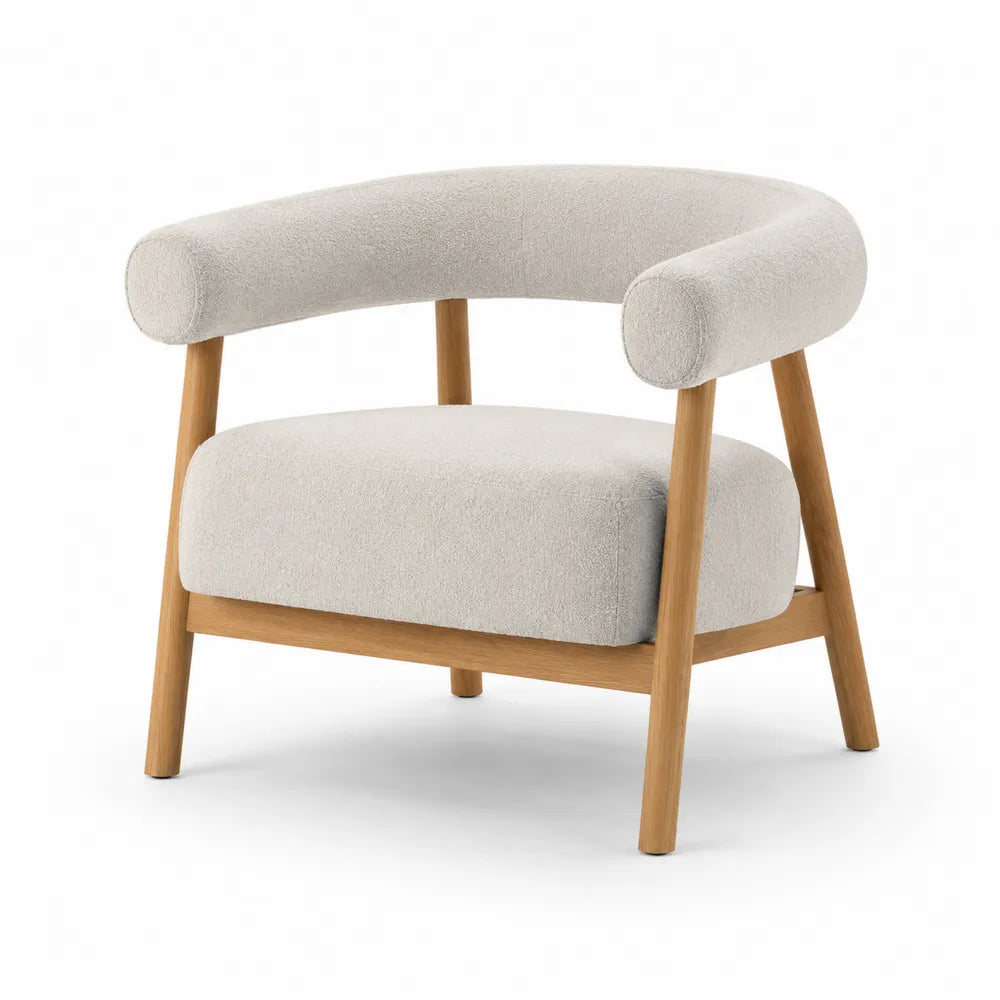 Poltrona in Tessuto Beige con Struttura in Legno