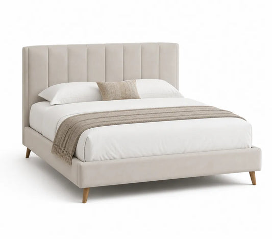 Letto matrimoniale in legno e tessuto crema 160x200 cm