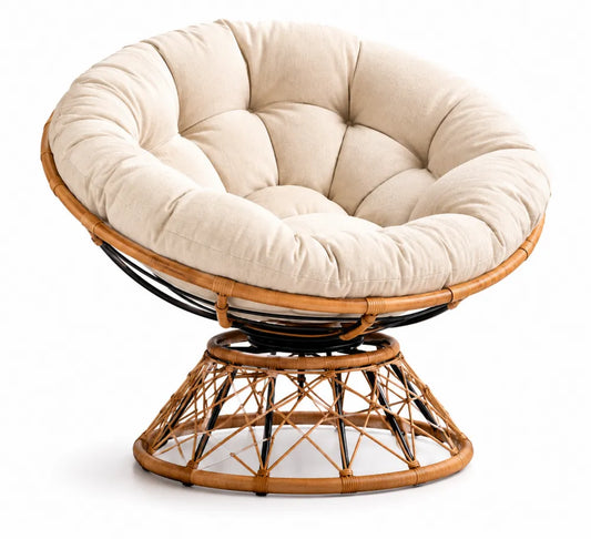 Poltrona Papasan in Rattan con Imbottitura Beige