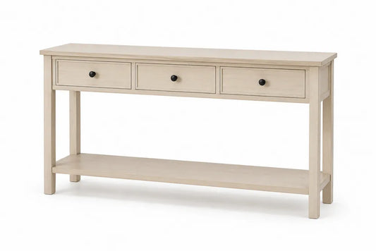 Consolle in legno massello beige a tre cassetti