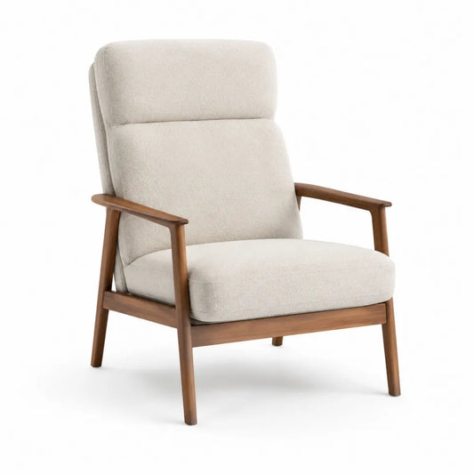 Poltrona in legno e tessuto di poliestere beige