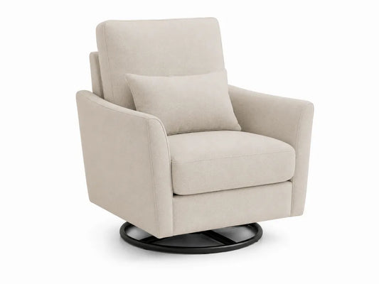 Poltrona Girevole in Tessuto Beige con Base in Metallo