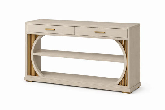 Consolle in Legno con Ripiani e Cassetti Beige/Oro