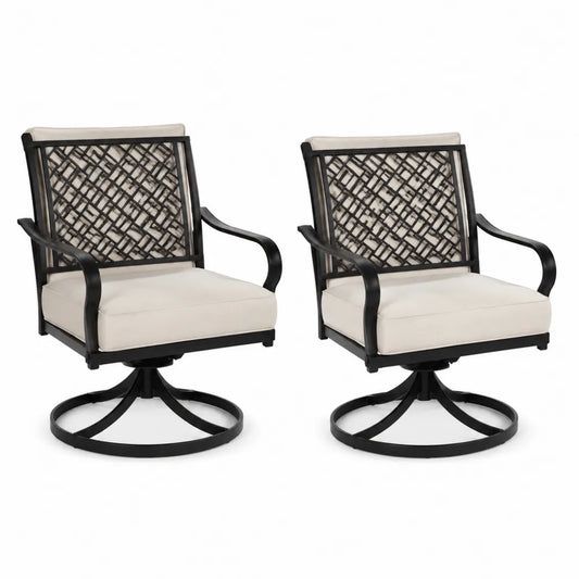 Set di 2 sedie girevoli in metallo nero con cuscini crema