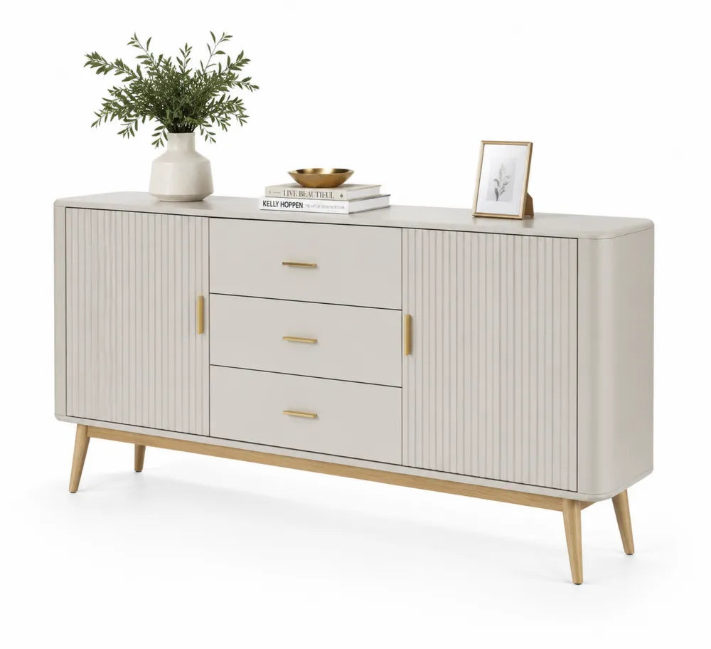 Credenza in legno e MDF con ante e cassetti beige