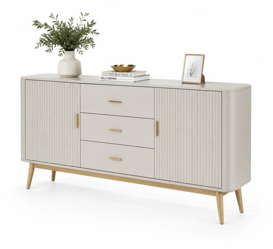 Credenza in legno e MDF con ante e cassetti beige