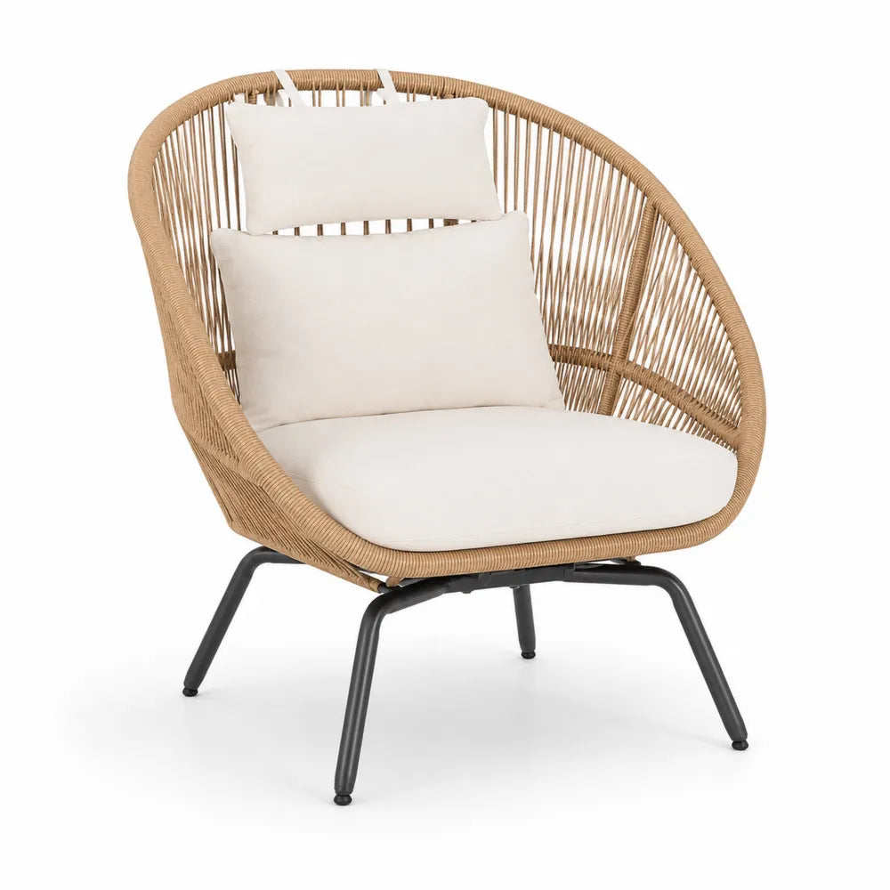 Poltrona da esterno in rattan sintetico con struttura in metallo