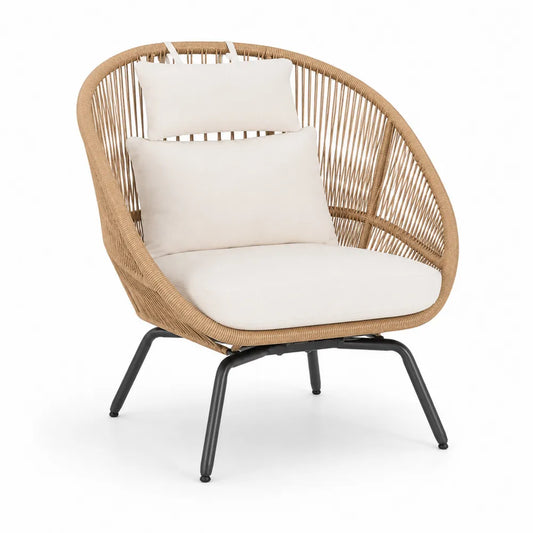 Poltrona da esterno in rattan sintetico con struttura in metallo