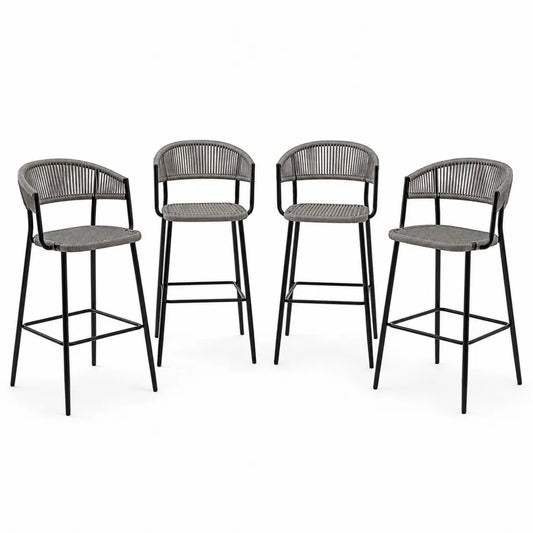 Set di 4 Sedie da Bar in Metallo e Poliestere Grigio