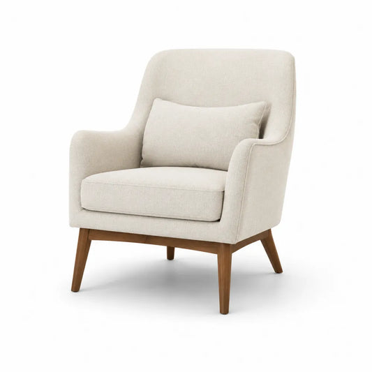 Poltrona in tessuto con gambe in legno